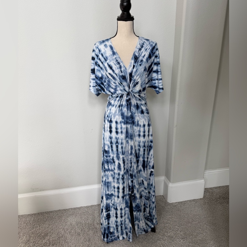 Ralph Lauren Navy and White Tie-Dye Twist-Front Maxi Dress